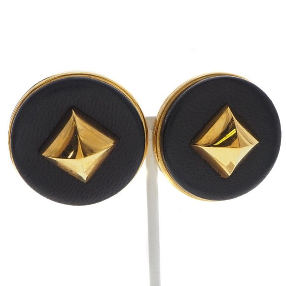 HERMES Medor Earring gold/black Plated Gold/leather Women - Picture 1 of 6